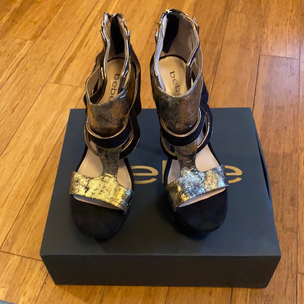 Black and Gold Bebe Heels